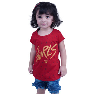                       Kid Kupboard  Pure Cotton  Baby Girls  T-Shirt  Maroon  Half-Sleeves  Pack of 1                                              