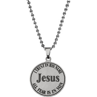                       M Men Style  Jesus Christ  I Trust In His Name All Fear is in vain  Silver Stainless Steel Pendant                                              