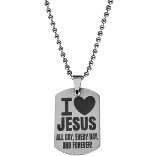                       M Men Style Religious I Love Jesus All Day, Every Day, And Forever  Silver Stainless Steel Pendant                                              