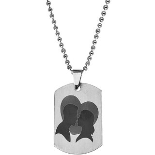                       M Men Style  Valentine Gift  Couple  Face For Each Other Black And Silver Stainless Steel Pendant                                              