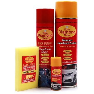                       Euro Diamond Shine Large Kit- Car Dashboard Shiner+ Waterless Drywas Car Cleaner  Polish+ Stain Remover+ Sponge- Set of                                              