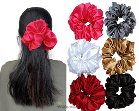 XL Big Oversized Satin Hair Scrunchies Elastics Headbands Multi-Color-Pack of 6pc