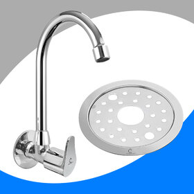 CUROVIT Torrent ZINC Alloy Sink Cock Tap with 5 Stainless Steel Round Hole Cut Drain Strainer for Kitchen. (Pack of 2)