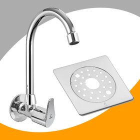 CUROVIT Torrent ZINC Alloy Sink Cock Tap with 5x5 Stainless Steel Square Hole Cut Drain Strainer for Kitchen. (Pack of