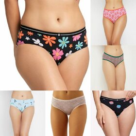 Sigma Soft Cotton Assorted Print Multi-Color Outer-Elastic Women  Girls Hipster Panty(Pack Of 6)(Prints May Vary)