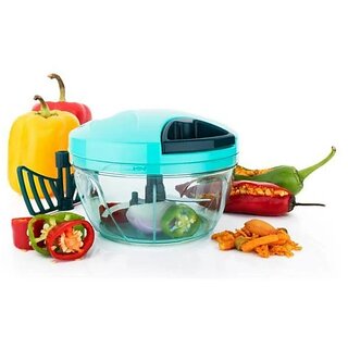                       FAIRBIZPS Plastic Vegetable Chopper Manual Vegetables and Dry Fruits Hand Cutter with 3 Stainless Steel Sharp Blade                                              