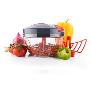                       FAIRBIZPS Plastic Vegetable Chopper Manual Vegetables and Dry Fruits Hand Cutter with 3 Stainless Steel Sharp Blade                                              