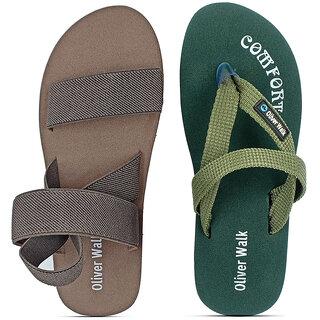                      OLIVER WALK Men's Comfortable Stylish And Trending Sandal (Pack of 2)                                              