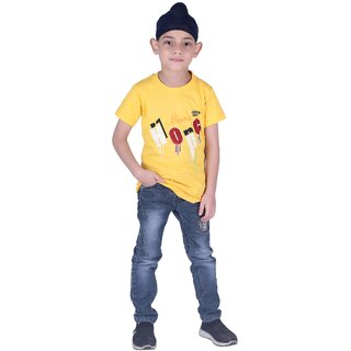                       Kid Kupboard Cotton Boys T-Shirt Yellow, Half-Sleeves, Round Neck                                              
