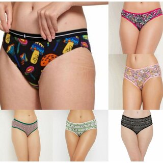 Sigma Women  Girls Multi-Color Assorted Print Outer-Elastic Hipster Breathable Panties(Pack of 6) (PRINTS MAY VARY)
