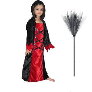                       Kaku Fancy Dresses Halloween Witch Costume With Broomstick For Boys & Girls                                              