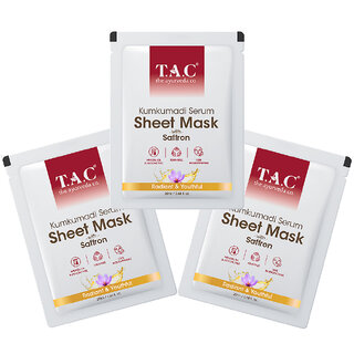 T.A.C - The Ayurveda Co. Kumkumadi Serum Sheet Mask with Saffron for Nourished  Moisturized Skin - 22mlPack of 3