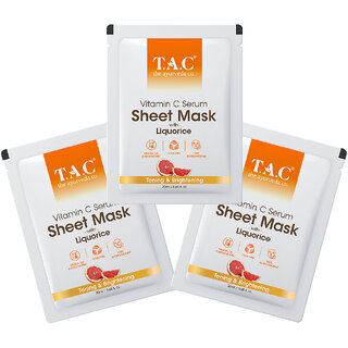                       T.A.C - The Ayurveda Co. Vitamin C Serum Sheet Mask, Skin Brightness for Instant Hydration  Glow - 22ml - PACK OF 3                                              