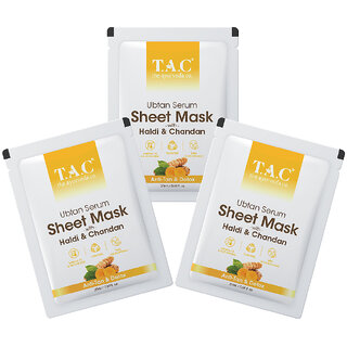                       T.A.C - The Ayurveda Co. Ubtan Serum Sheet Mask with Sandalwood, Saffron  Turmeric for Tan Removal - 22ml - PACK OF 3                                              