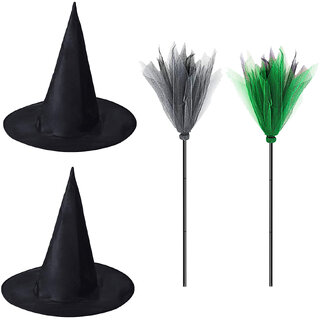                       Kaku Fancy Dresses Halloween Witch Broomstick With Hat Cosplay Costume - 2pcs                                              