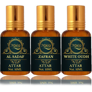                       Nakia Al Sadaf Attar, Zafran  White Oud Attar 10ml Roll-on Alcohol-Free Itar For Unisex Combo Pack Of 3                                              