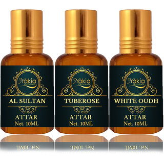                       Nakia Al Sultan Attar, Tuberose  White Oud Attar 10ml Roll-on Alcohol-Free Itar For Unisex Combo Pack Of 3                                              
