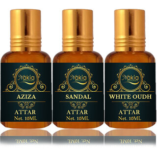                       Nakia Aziza Attar, Sandal  White Oud Attar 10ml Roll-on Alcohol-Free Itar For Unisex Combo Pack Of 3                                              