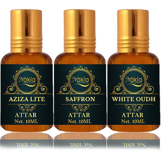                       Nakia Aziza Lite Attar, Saffron & White Oud Attar 10ml Roll-on Alcohol-Free Itar For Unisex Combo Pack Of 3                                              