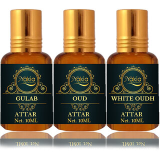                       Nakia Gulab Attar, Oud  White Oud Attar 10ml Roll-on Alcohol-Free Itar For Unisex Combo Pack Of 3                                              