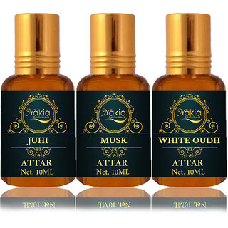                       Nakia Juhi Attar, Musk & White Oud Attar 10ml Roll-on Alcohol-Free Itar For Unisex Combo Pack Of 3                                              