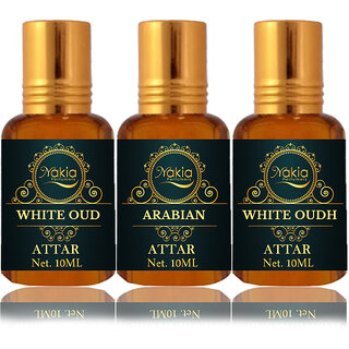                       Nakia White Oud Attar, Arabian & White Oud Attar 10ml Roll-on Alcohol-Free Itar For Unisex Combo Pack Of 3                                              