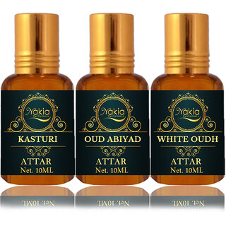                       Nakia Kasturi Attar, Oud Abiyad & White Oud Attar 10ml Roll-on Alcohol-Free Itar For Unisex Combo Pack Of 3                                              