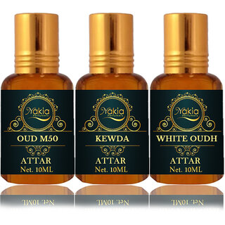                       Nakia Oud M50 Attar, Kewda  White Oud Attar 10ml Roll-on Alcohol-Free Itar For Unisex Combo Pack Of 3                                              