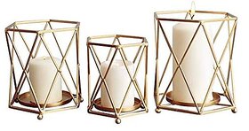 Divian Set of 3 Nordic Style Candle Holder Gold Geometric Metal Iron Art Candle Base