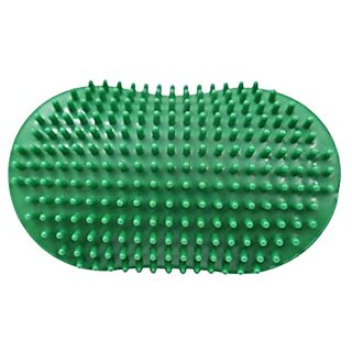                       FAIRBIZPS Pet Bath Comb Massage Comb with Ring Handle Rubber Bristles Hand Brush Band Comb for Dogs  Cats (Green)                                              
