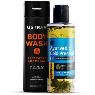                       Ustraa  Cold Pressed Oil - 200ml  Body Wash Activated Charcoal - 250ml                                              