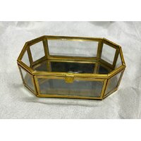 OCTAGONAL GLASS JEWELLERY BOX (GOLD)