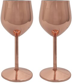 Divian Copper Plated Stemmed Copper Coated Unbreakable  Wine Glasses Goblets,350 ml Set of 2