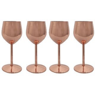 Divian Copper Plated Stemmed Copper Coated Unbreakable Wine Glass Goblets,350 ml Set Of 4
