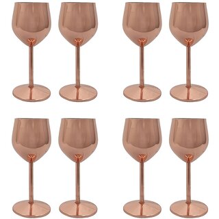 Divian Copper Plated Stemmed Copper Coated Unbreakable  Wine Glasses Goblets,350 ml Set of 8