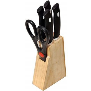                       Kitchen Knife Set With Wooden Block And Scissors Steel Knife Set Pack Of 6                                              