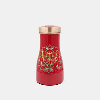                       Divian Presents Bedroom Red Mandal Printed Bedside Bottle Bedside Carafe Bedroom jar with inbuilt Copper Glass                                              