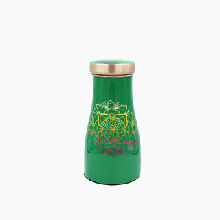                       Divian Presents Bedroom Green Mandal Printed Bedside Bottle Bedside Carafe  Bedroom jar with inbuilt Copper Glass                                              