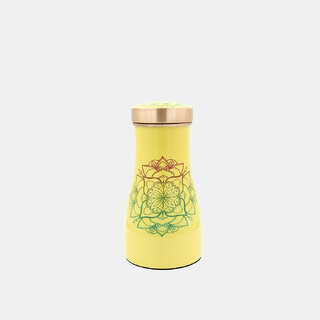                       Divian Presents Bedroom Yellow Mandal Printed Pot Bedside Carafe  Bedroom jar with inbuilt Copper Glass                                              