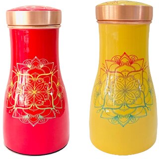                       Divian Presents Bedroom Meenakari Mandal Printed Bed Side Bottle Bedside Carafe Bedroom jar with inbuilt Copper Glass                                              