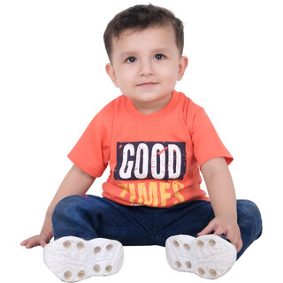                       Kid Kupboard Cotton Baby Boys T-Shirt Dark Light Orange, Half-Sleeves, Round Neck                                              