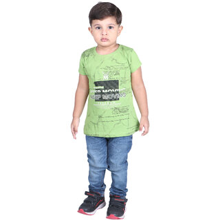                       Kid Kupboard Cotton Boys T-Shirt Light Green, Half-Sleeves, Round Neck                                              