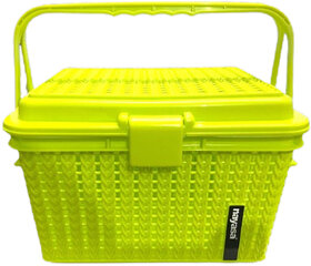 Mannat Multipurpose Plastic Storage Basket with Handle for Puja,clothes,Toys,Book Storage Basket (Yellow,Pack of 1)