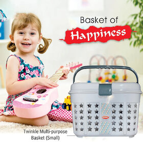 Mannat Multipurpose Plastic Small Storage Basket with Handle for Puja,clothes,Toys,Book,Cosmetic(Grey,Pack of 1)