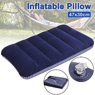 Air InflatablevSoft Comfort Velvet Travel Pillow  (Blue, 1 Pcs)