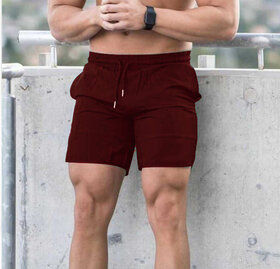 PAUSE Cotton Maroon Solid Regular Fit Shorts