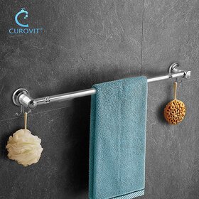CUROVIT Stainless Steel 24 (inch) Steel Towel Rod / Towel Rail / Towel Bar with Side Hooks for Bathroom Accessories