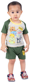 Kid Kupboard Cotton Baby Boys T-Shirt and Short Multicolor, Half-Sleeves, Round Neck