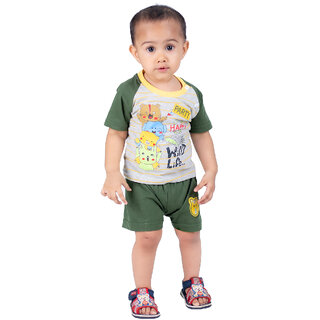 Kid Kupboard Cotton Baby Boys T-Shirt and Short Multicolor, Half-Sleeves, Round Neck