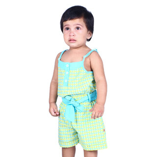                       Kid Kupboard Cotton Baby Girl's Top and Short Green, Sleeveless, Square Neck                                              